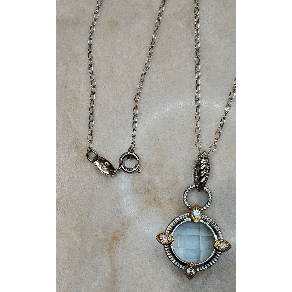 Silver Tone Necklace with Crystal  Round Faceted Stone and Gold‎ Tone Accents - Picture 6 of 11